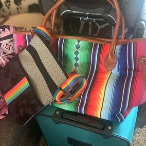 Multicolor Striped Tote Serape tote, lining is bright pink, snap c